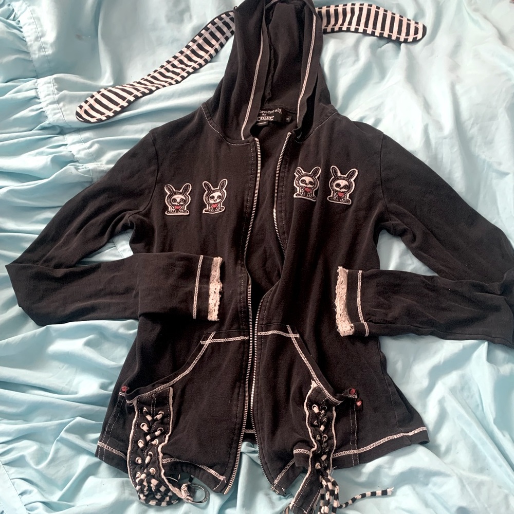 SKELANIMALS TRIPP NYC BUNNY EAR HOODIE SWEATSHIRT ZIP UP⚔️⚔️